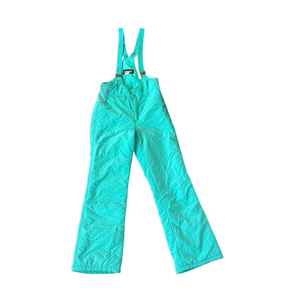 Vintage 80s Ossi Ski Bib Snow‎ Pants Teal Womens L Hong Kong Retro Suspender